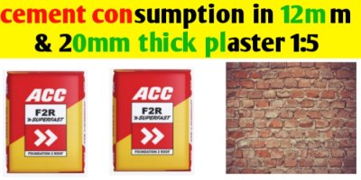 Cement consumption in plaster 1:5 for 1m2 area