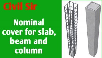 Nominal cover for slab, beam, column staircase and footing