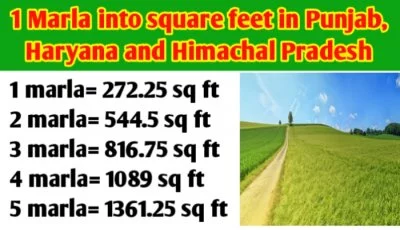 1 Marla into square feet in Punjab, Haryana, Himachal Pradesh