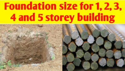 Foundation size for 1, 2, 3, 4 and 5 storey building