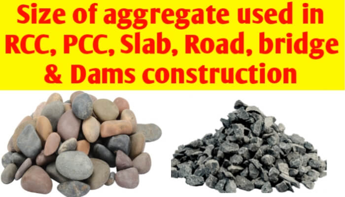 Size of aggregate used in RCC, PCC, slab, Road, Bridge & Dams