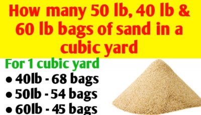 How many 50 lb, 40 lb and 60 lb bags of sand in a cubic yard