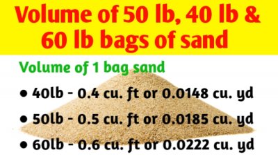 Volume of 50 lb, 40 lb and 60 lb bag of sand