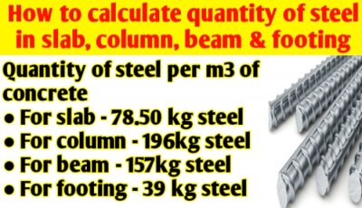 How to calculate quantity of steel in slab, column, beam & footing