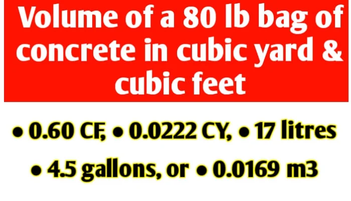 Volume of a 80 lb bag of concrete in cubic yard & cubic foot