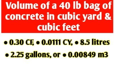 Volume of a 40 lb bag of concrete in cubic yard & cubic foot