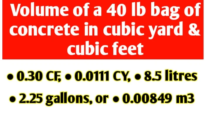 Volume of a 40 lb bag of concrete in cubic yard & cubic foot
