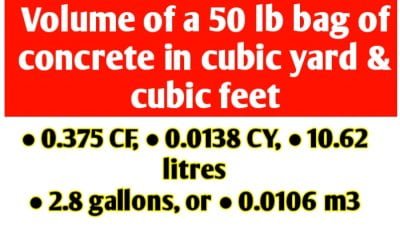 Volume of a 50 lb bag of concrete in cubic yard & cubic foot