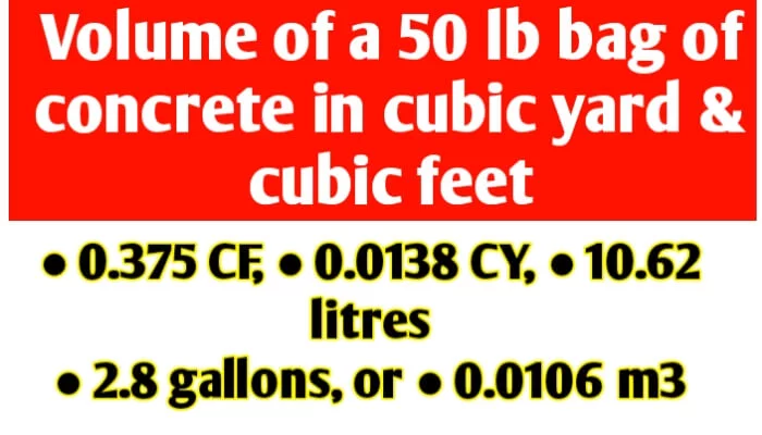Volume of a 50 lb bag of concrete in cubic yard & cubic foot