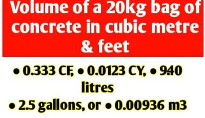 Volume of a 20kg bag of concrete in cubic metre & cubic feet - Civil Sir