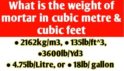 What is the weight of mortar per cubic meter & per cubic feet