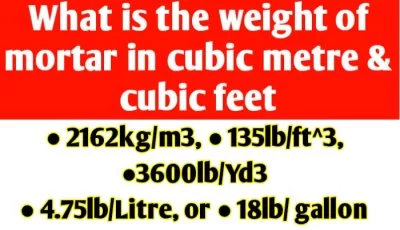 What is the weight of mortar per cubic meter & per cubic feet
