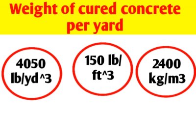 Weight of cured concrete per cubic yard, foot & metre