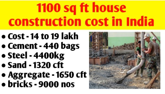 1100 sq ft house construction cost in India & material quantity