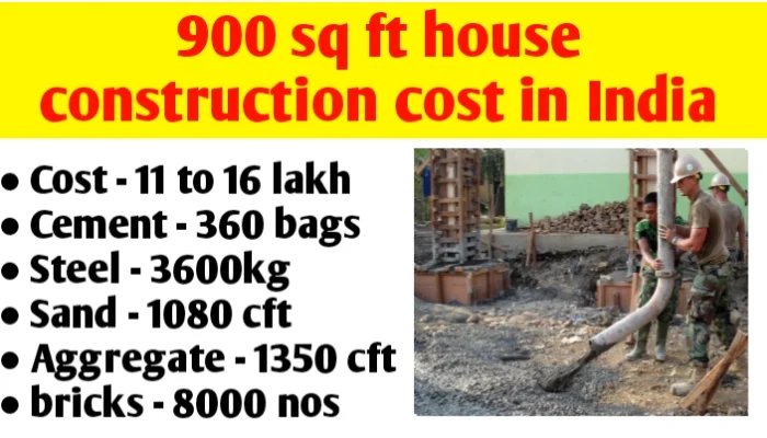 900 sq ft house construction cost in India & material quantity