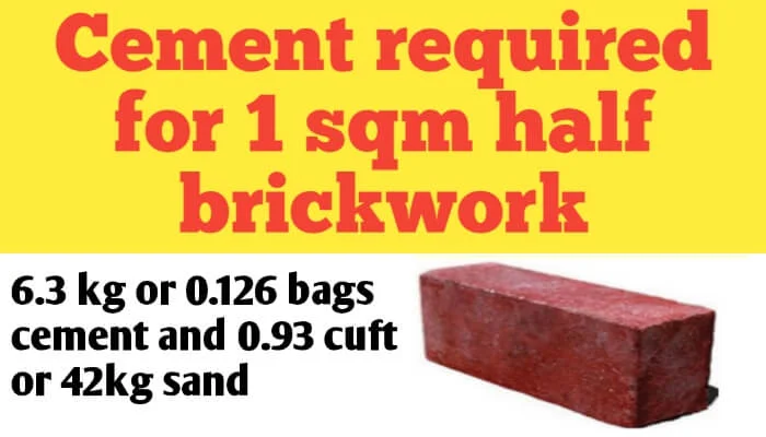 Cement required for 1 sqm half brickwork