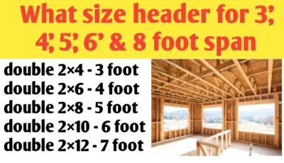 What size header for 3', 4', 5', 6', 7', 8', 10' & 12 foot span