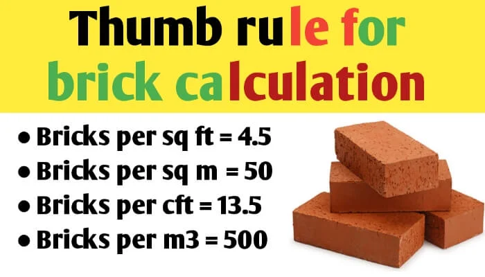 Thumb rule for brick calculation in 4", 5", 9", 10", 6" and 8" brick wall