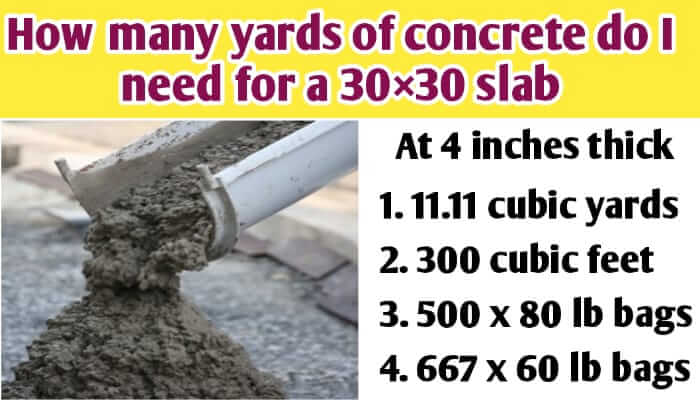 How many yards of concrete do I need for a 30×30 slab