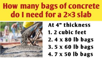 How many bags of concrete do i need for a 2×3 slab