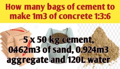 How many bags of cement to make 1m3 of concrete 1:3:6