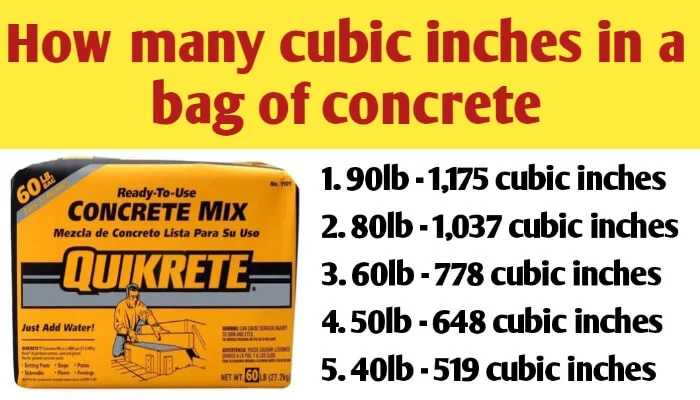 How many cubic inches in a bag of concrete
