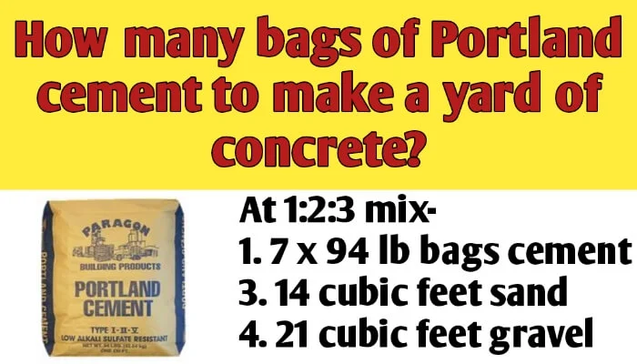 How many bags of Portland cement to make a yard of concrete?